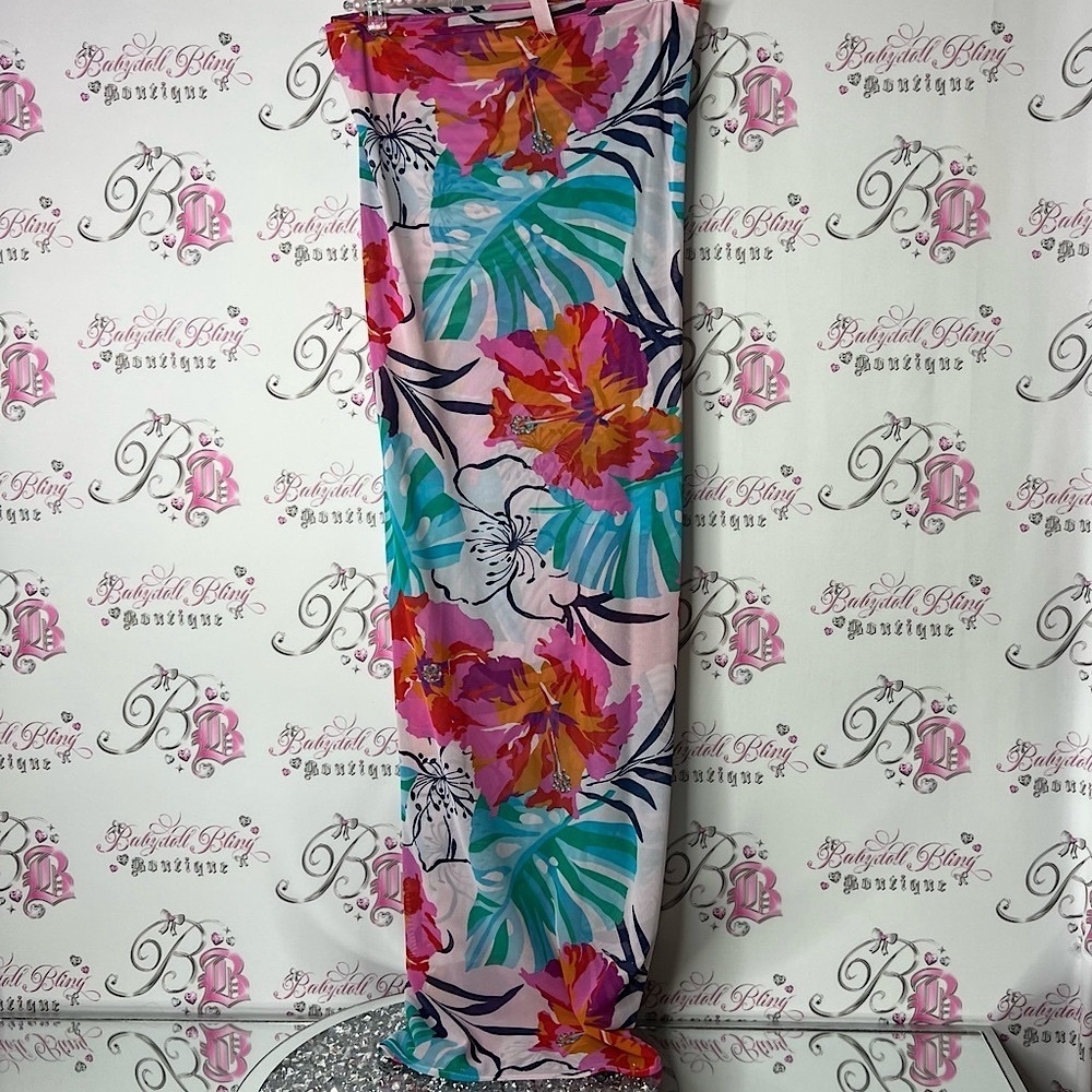 Wrap coverup beach skirt dress flowers Floral Tropical Print Maxi Skirt